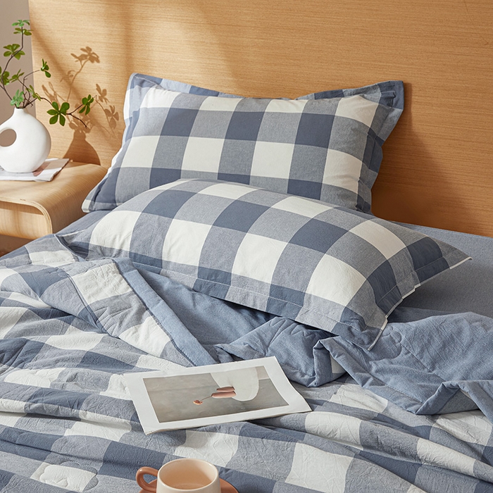 91家纺网 家纺一手货源 找家纺 西域种棉人·千百笠 2025新款A类100%新疆棉花夏凉被纯棉全棉填充原棉空调被手工宽边水洗棉夏被 蓝中格