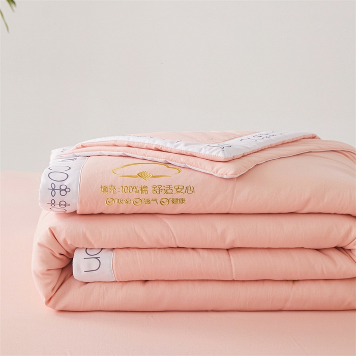 91家纺网 家纺一手货源 找家纺 西域种棉人·千百笠 2025新款A类100%新疆棉花夏凉被纯棉全棉填充毛巾绣绣花纯色双拼原棉空调被夏被 千寻仙粉