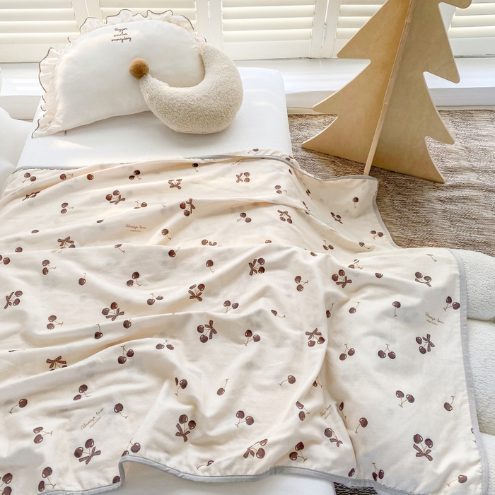 91家纺网 家纺一手货源 找家纺 潮邦 2025新款全棉双层纱多功能盖毯 车厘子