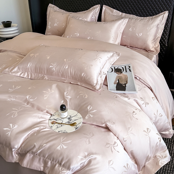 91家纺网 家纺一手货源 找家纺 狂想家 2025新款高奢提花水洗天丝系列四件套 情结轻奢粉