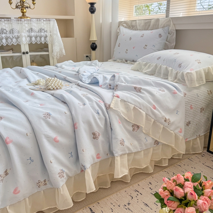 91家纺网 家纺一手货源 找家纺 芯贝儿 2025新款提花针织水洗m双层纱夏被四件套 萌宠