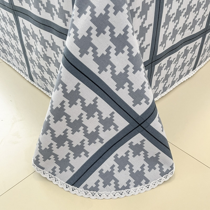 91家纺网 家纺一手货源 找家纺 新印象  2025新款花边老粗布床单款床笠款三件套蓝色千鸟格