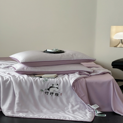 卡巴伦2025新款A类天竹刺绣蚕蛹蛋白纤维夏被四件套 熊猫-冰冰紫