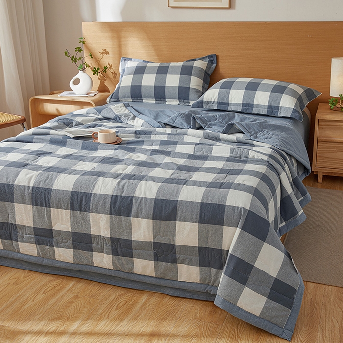 91家纺网 家纺一手货源 找家纺 西域种棉人·千百笠 2025新款A类100%新疆棉花夏凉被纯棉全棉填充原棉空调被手工宽边水洗棉夏被 蓝中格