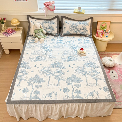 花言狐语 2025新款印花真冰藤冰凉席 丛林间-蓝