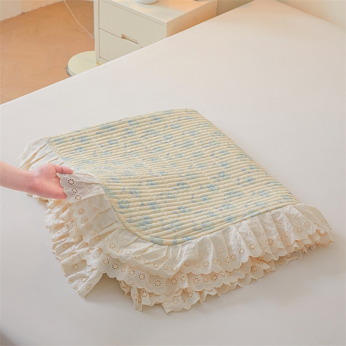 91家纺网 家纺一手货源 找家纺 恒爱家纺2025新款全棉纯棉韩版花边床盖 香百合