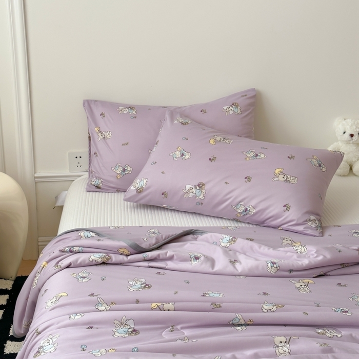 91家纺网 家纺一手货源 找家纺 觅糖家纺 2025新款软糯针织云柔大豆夏被 花蓝小兔