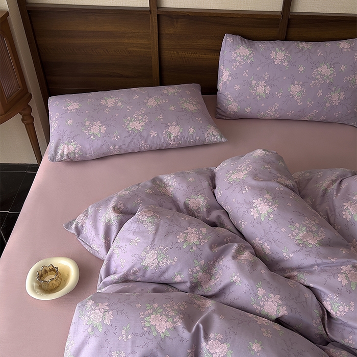 91家纺网 家纺一手货源 找家纺 优品阁  2025新款A类全棉有氧双层纱四件套 安然花语