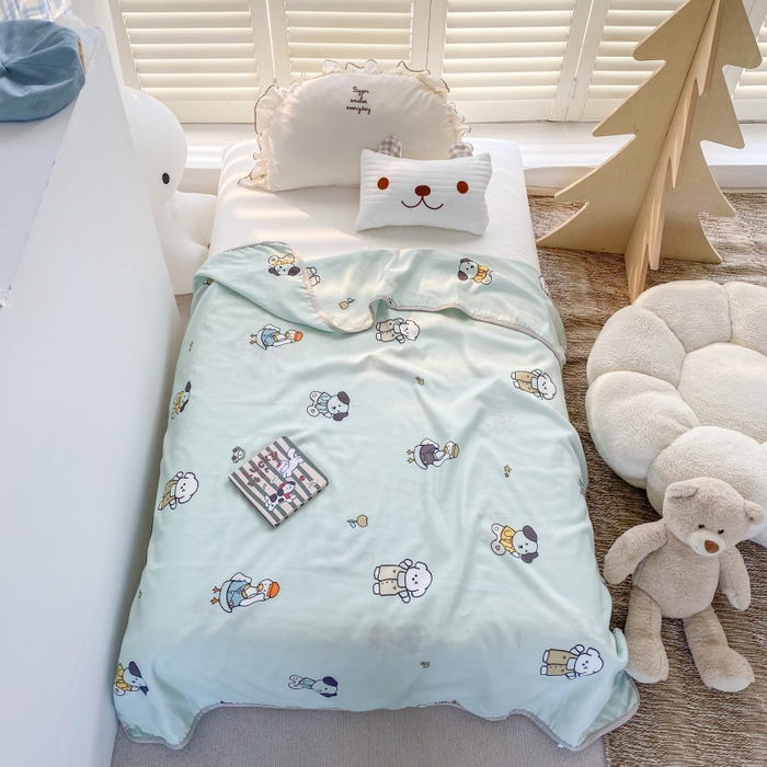 91家纺网 家纺一手货源 找家纺 潮邦 2025新款全棉双层纱多功能盖毯 动物派