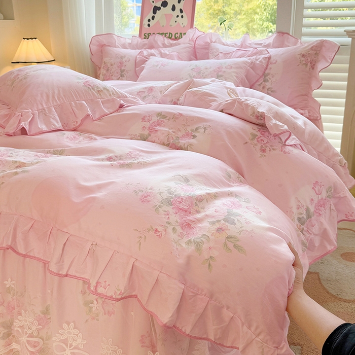 91家纺网 家纺一手货源 找家纺 宜凡家纺 2025新款全棉蕾丝花边床裙三件套 弥花集