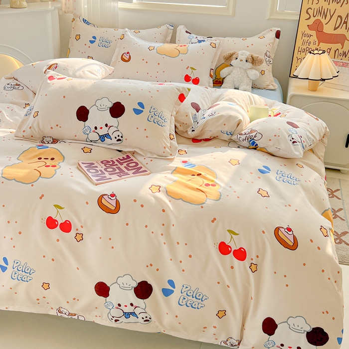 91家纺网 家纺一手货源 找家纺 悦织湾家纺 2025新款亲肤芦荟棉四件套轻奢印花磨毛床上用品亲肤棉四件套 蛋糕熊