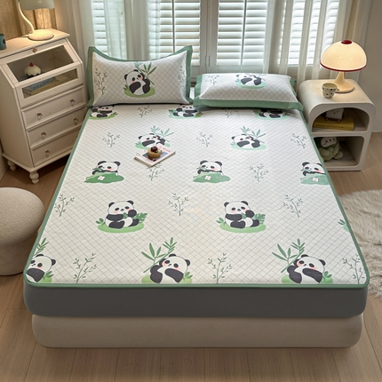 花言狐语 2025新款真冰藤印花床笠款凉席 可爱熊猫