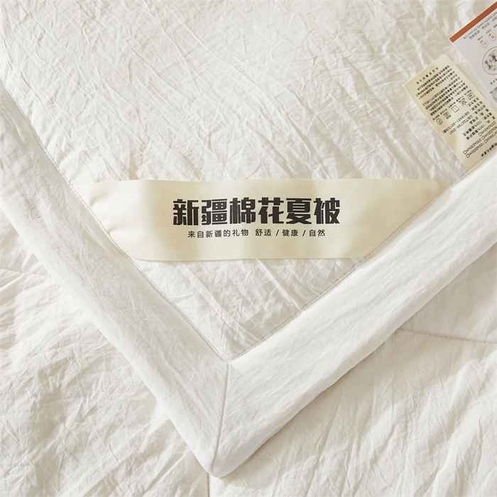 91家纺网 家纺一手货源 找家纺 西域种棉人·千百笠 2025新款A类100%新疆棉花夏凉被纯棉全棉填充毛巾绣绣花纯色双拼原棉空调被夏被 贵族白