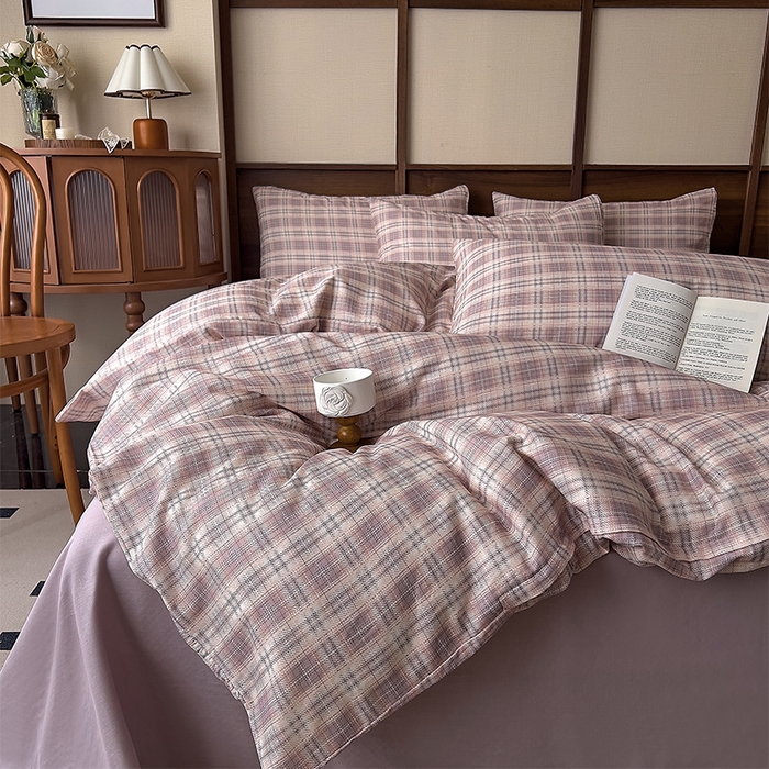 91家纺网 家纺一手货源 找家纺 优品阁  2025新款A类全棉有氧双层纱四件套 布里奥-紫