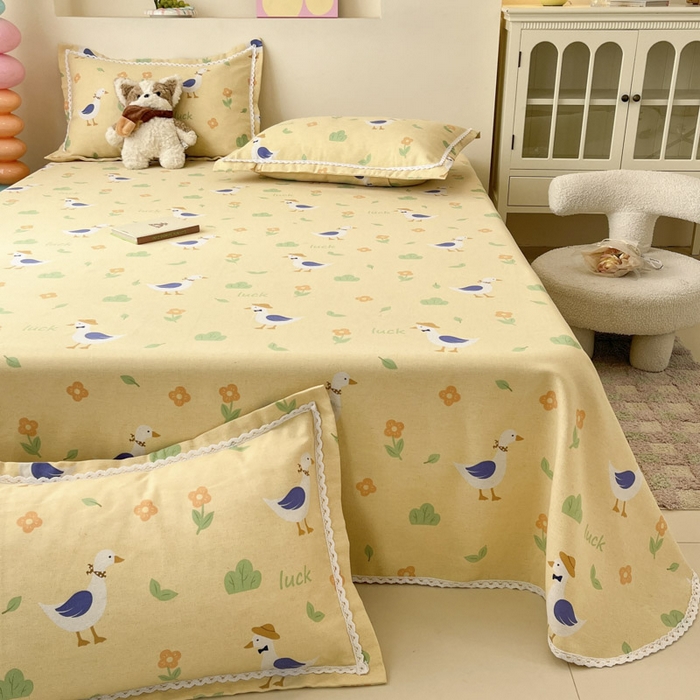 91家纺网 家纺一手货源 找家纺 新印象  2025新款花边老粗布床单款床笠款三件套幸运海鸥