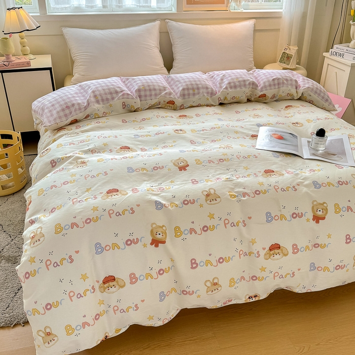 91家纺网 家纺一手货源 找家纺 红粉佳人家纺 2025春夏新款A类全棉纯棉12868纯棉单被套 奶乎狗狗