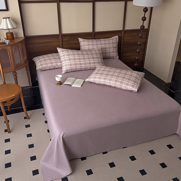 91家纺网 家纺一手货源 找家纺 优品阁  2025新款A类全棉有氧双层纱四件套 布里奥-紫