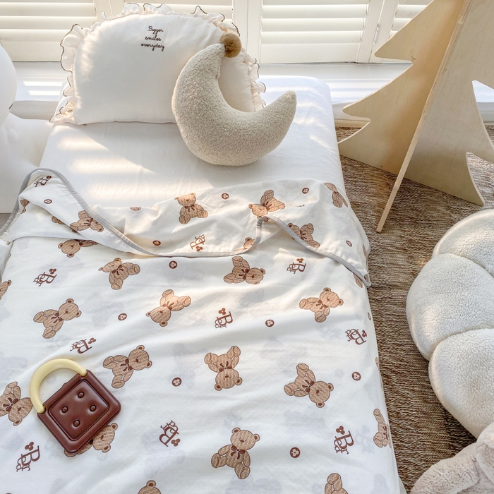 91家纺网 家纺一手货源 找家纺 潮邦 2025新款全棉双层纱多功能盖毯 棕熊