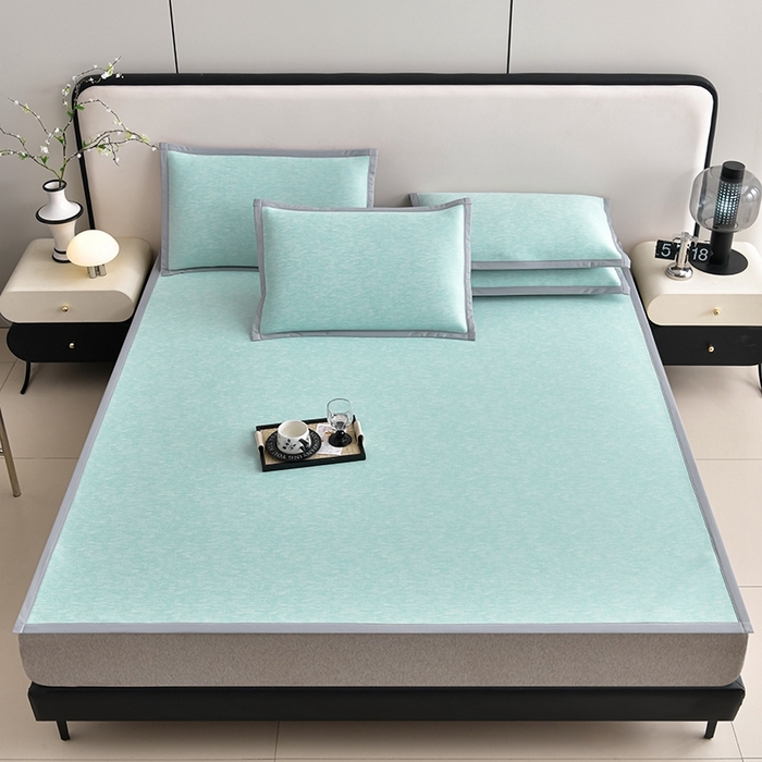 91家纺网 家纺一手货源 找家纺 芯诗曼家纺 2025新款三明治凉感丝提花冰丝席凉席 莫兰-绿床席款