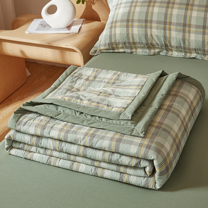 91家纺网 家纺一手货源 找家纺 西域种棉人·千百笠 2025新款A类100%新疆棉花夏凉被纯棉全棉填充原棉空调被手工宽边水洗棉夏被 雅致-绿格