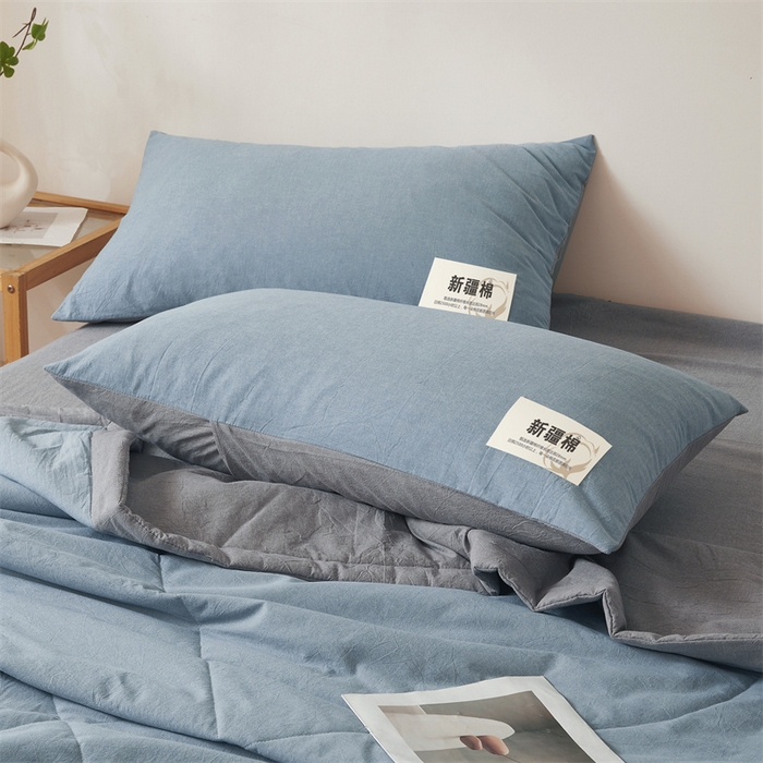 91家纺网 家纺一手货源 找家纺 2025新款A类里外全棉夏凉被100%新疆棉纯棉全棉填充无印格子款空调被原棉夏被 里外全棉-双拼浅蓝