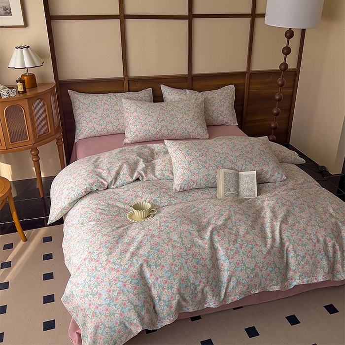 91家纺网 家纺一手货源 找家纺 优品阁  2025新款A类全棉有氧双层纱四件套 庭花香