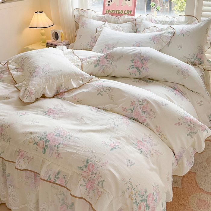 91家纺网 家纺一手货源 找家纺 宜凡家纺 2025新款全棉蕾丝花边床裙三件套 楼兰梦屿