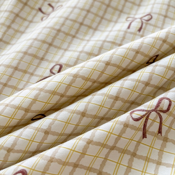 91家纺网 家纺一手货源 找家纺 金喜 2025新款小清新风格有氧针织双层纱大豆被夏被四件套 蝴蝶结