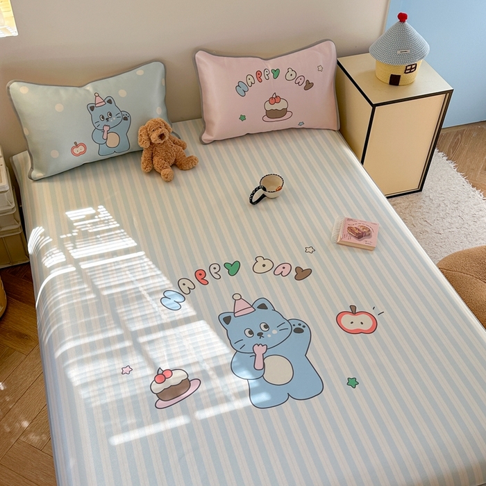 91家纺网 家纺一手货源 找家纺 美乐迪家纺 2025新款碳光凉感冰丝席 派对猫咪