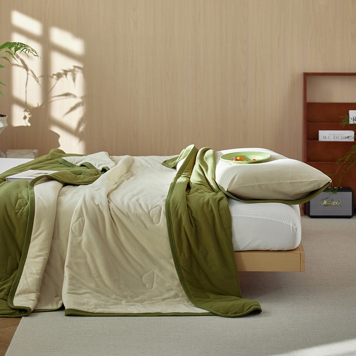 91家纺网 家纺一手货源 找家纺 安莱生活 2025新款全棉纯棉云感针织棉双拼夏被夏凉被空调被 桉树绿双拼