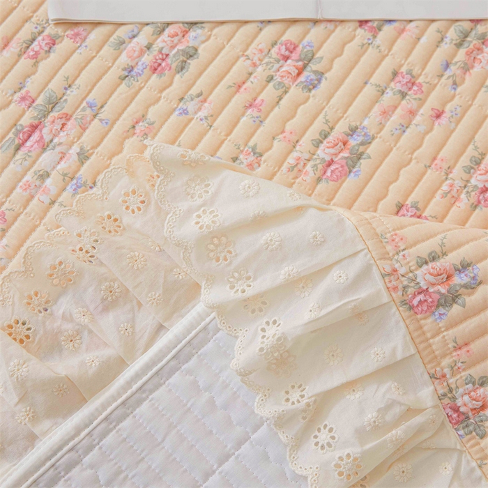 91家纺网 家纺一手货源 找家纺 恒爱家纺2025新款全棉纯棉韩版花边床盖 花开满天