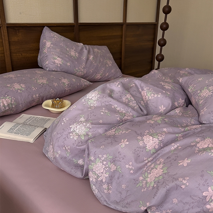 91家纺网 家纺一手货源 找家纺 优品阁  2025新款A类全棉有氧双层纱四件套 安然花语