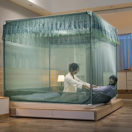 夏彩 2025新款U型三开门外穿坐床蚊帐系列-货号88538/88539 88538海藻绿