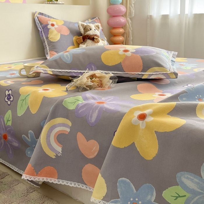 91家纺网 家纺一手货源 找家纺 新印象  2025新款花边老粗布床单款床笠款三件套莫奈花园