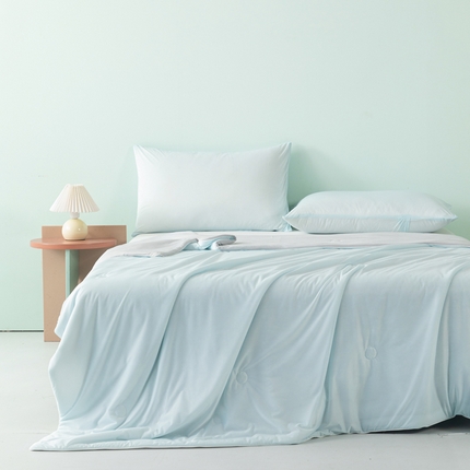 瑜珠家纺 2025新款瑜珠云母凉感丝夏被 蓝+灰