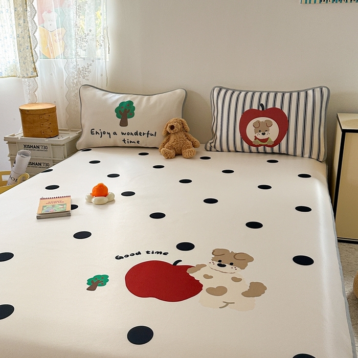 91家纺网 家纺一手货源 找家纺 美乐迪家纺 2025新款碳光凉感冰丝席 苹果狗狗