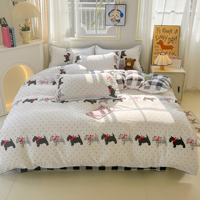 91家纺网 家纺一手货源 找家纺 悦织湾家纺 2025新款亲肤芦荟棉四件套轻奢印花磨毛床上用品亲肤棉四件套 格子汪