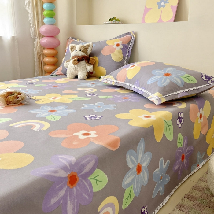 91家纺网 家纺一手货源 找家纺 新印象  2025新款花边老粗布床单款床笠款三件套莫奈花园