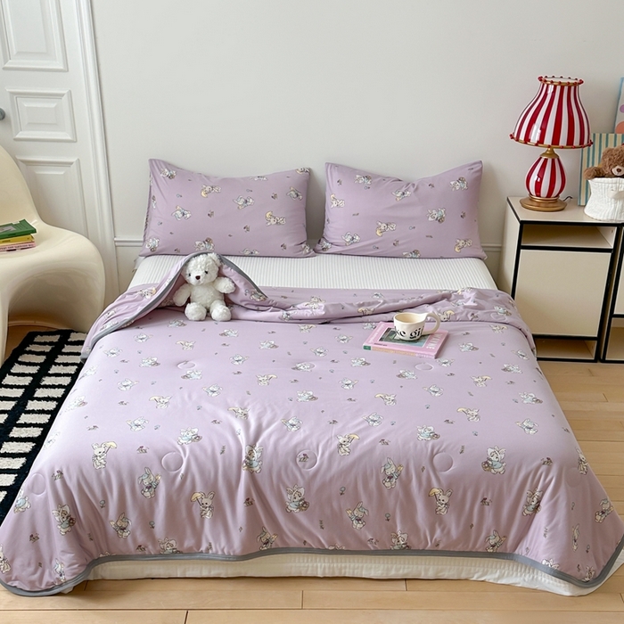 91家纺网 家纺一手货源 找家纺 觅糖家纺 2025新款软糯针织云柔大豆夏被 花蓝小兔