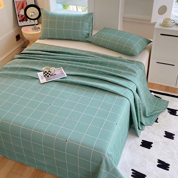 91家纺网 家纺一手货源 找家纺 爱彼家纺 2025新款锦柔老粗布席子凉席床单 绿条格