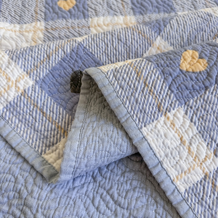 91家纺网 家纺一手货源 找家纺 宜梦家居【需要买家秀请联系老板】 2025新款双面纯棉夹层新疆棉花高温砂洗全棉床盖 爱达拉蓝