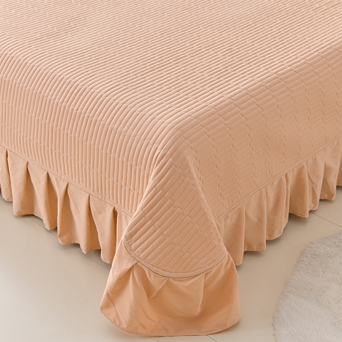 91家纺网 家纺一手货源 找家纺 星窝家纺 2025新款水洗棉花边床裙式多功能床盖三件套 经典橘色