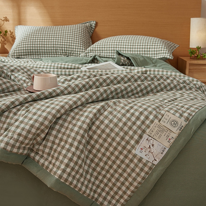 91家纺网 家纺一手货源 找家纺 西域种棉人·千百笠 2025新款A类100%新疆棉花夏凉被纯棉全棉填充原棉空调被手工宽边水洗棉夏被 绿小格