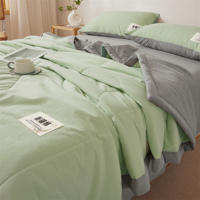 91家纺网 家纺一手货源 找家纺 2025新款A类里外全棉夏凉被100%新疆棉纯棉全棉填充无印格子款空调被原棉夏被 里外全棉-双拼绿
