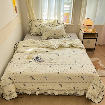 91家纺网 家纺一手货源 找家纺 欧尚 2025新款细黑边夏被床单床盖三件套 顾里