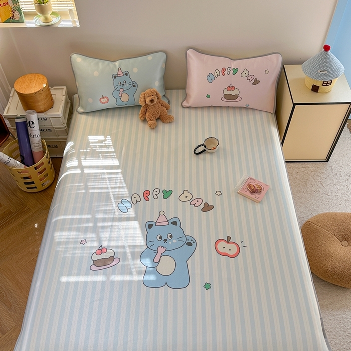 91家纺网 家纺一手货源 找家纺 美乐迪家纺 2025新款碳光凉感冰丝席 派对猫咪