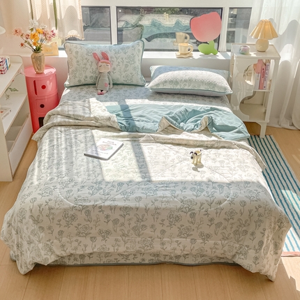 老帅的工厂店 2025新款a类云感双层纱7a抗菌夏被床盖四件套 花开漫漫