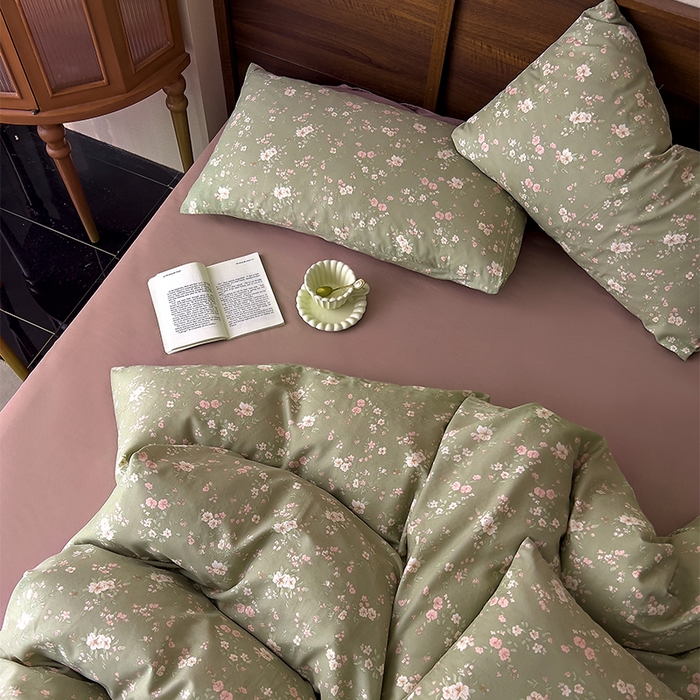 91家纺网 家纺一手货源 找家纺 优品阁  2025新款A类全棉有氧双层纱四件套 浅汐