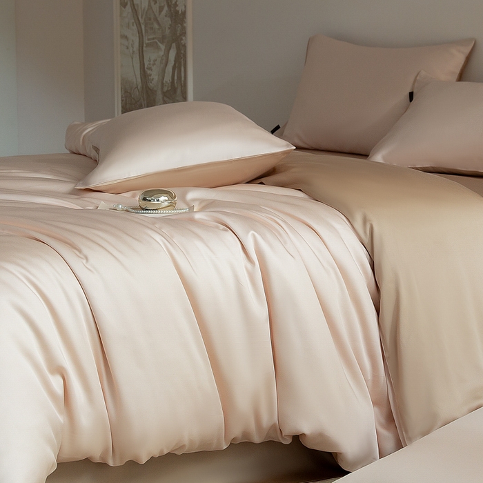 91家纺网 家纺一手货源 找家纺 云栖家居 202560支兰精天丝纯拼色四件套 香槟咖