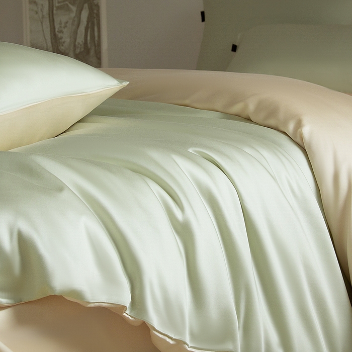 91家纺网 家纺一手货源 找家纺 云栖家居 202560支兰精天丝纯拼色四件套 浅绿香槟